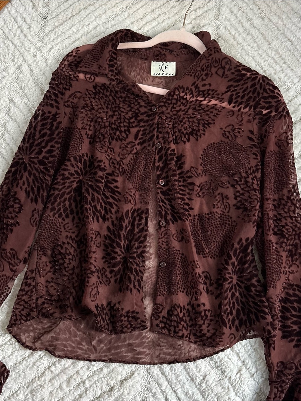 Brown mesh fairycore velvet cardigan blouse top
